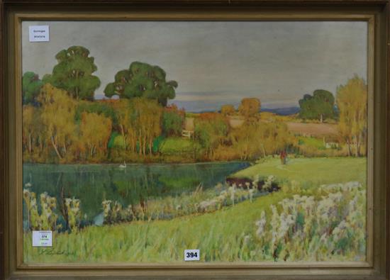 Y Piefried, watercolour, river landscape, indistinctly signed and dated 1906, 50 x 70cm